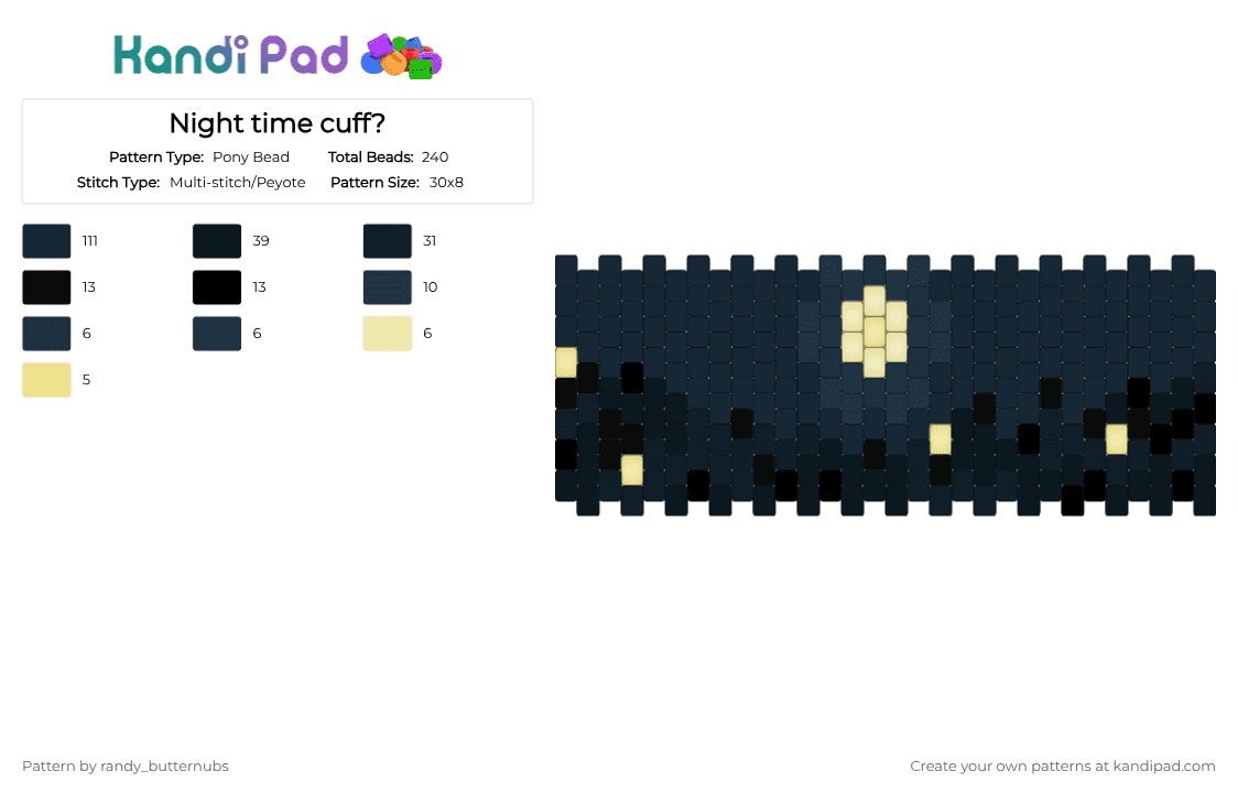 Night time cuff? - Pony Bead Pattern by randy_butternubs on Kandi Pad - black, moon, night time, purple, random, yellow