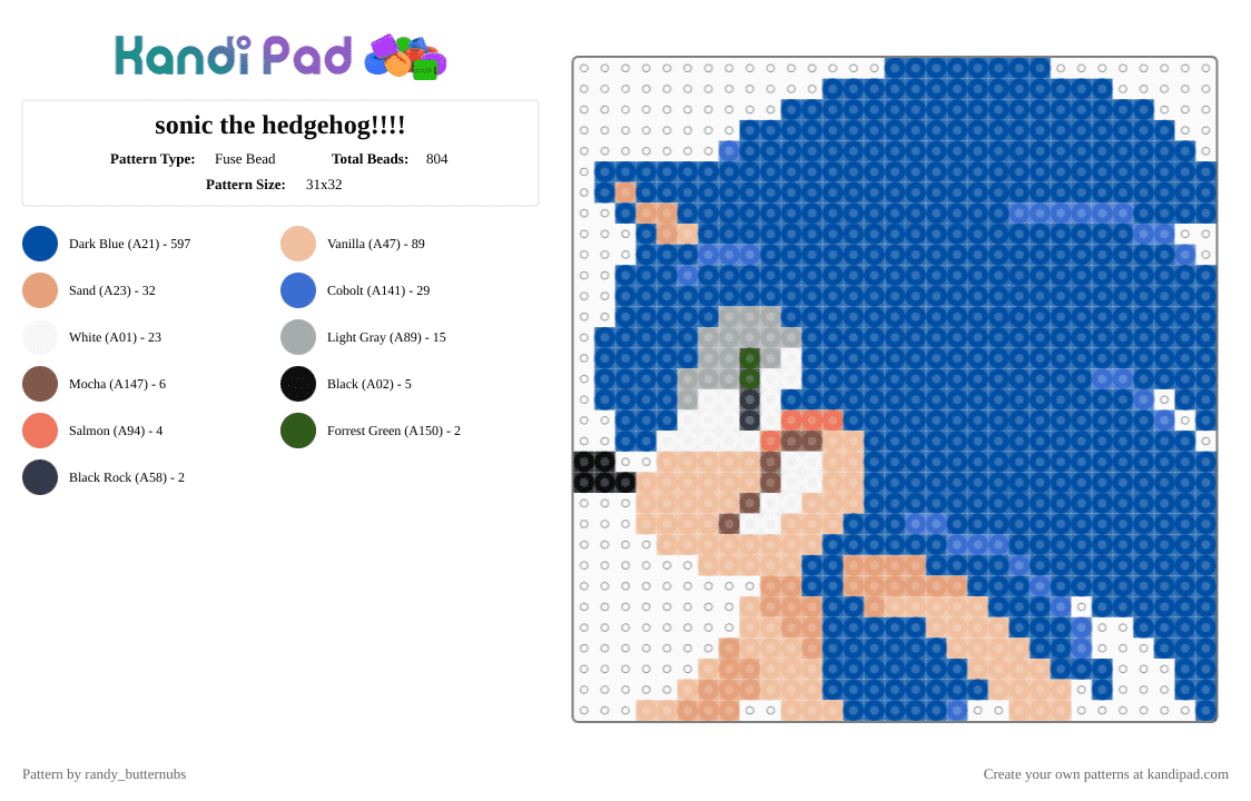sonic the hedgehog!!!! - Fuse Bead Pattern by randy_butternubs on Kandi Pad - blue,beige