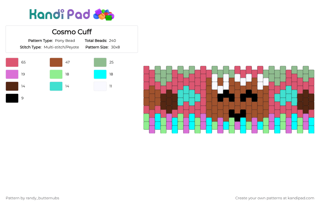 Cosmo Cuff - Pony Bead Pattern by randy_butternubs on Kandi Pad - red,teal