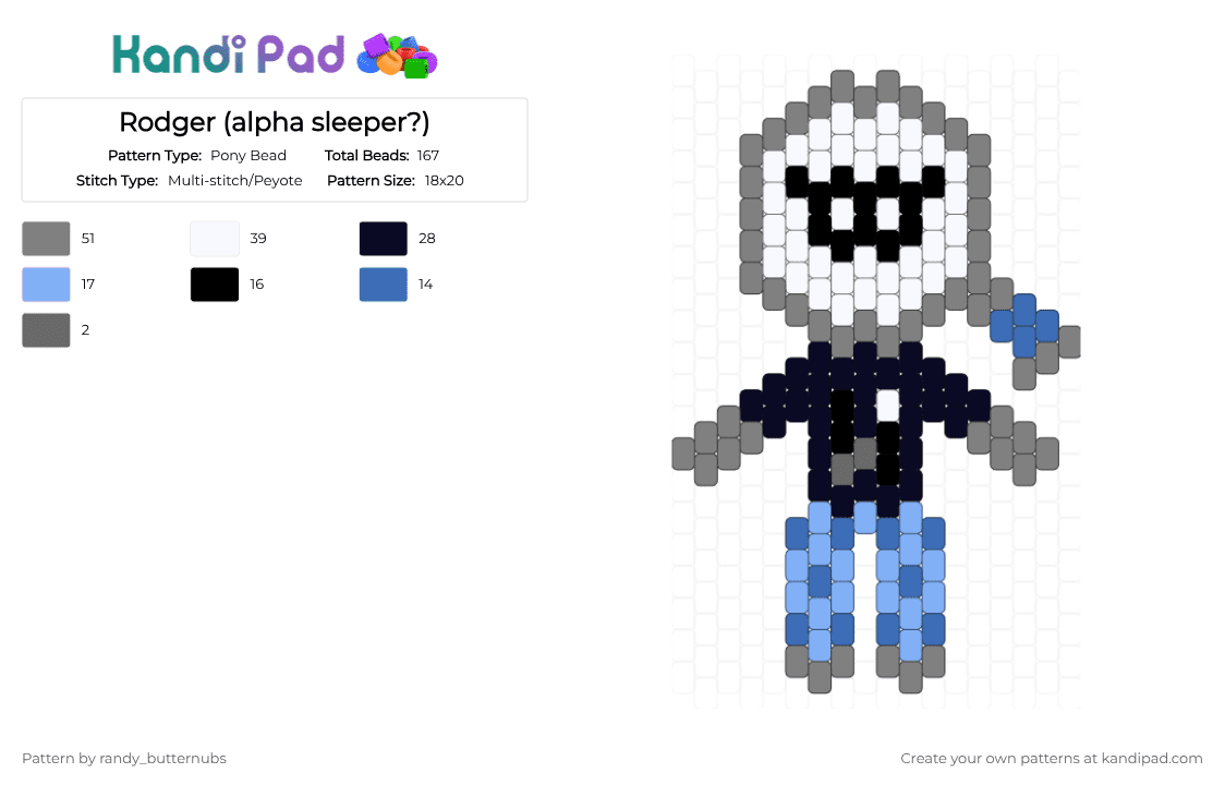 Rodger (alpha sleeper?) - Pony Bead Pattern by randy_butternubs on Kandi Pad - gray