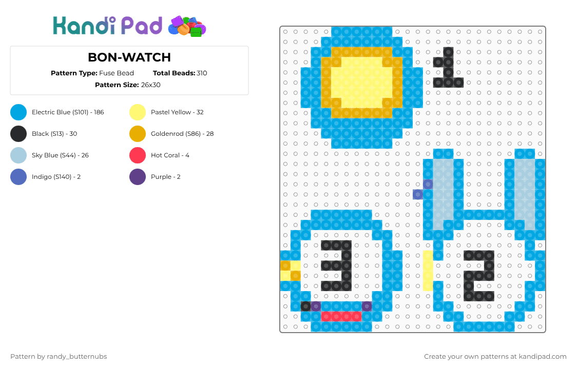 BON-WATCH - Fuse Bead Pattern by randy_butternubs on Kandi Pad - light blue,fnaf,bonnie,animal,rabbit,fnaf sb
