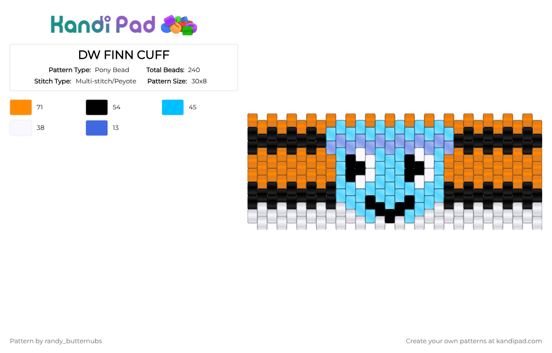 DW FINN CUFF - Pony Bead Pattern by randy_butternubs on Kandi Pad - light blue,orange