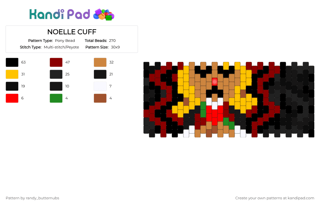 NOELLE CUFF - Pony Bead Pattern by randy_butternubs on Kandi Pad - 