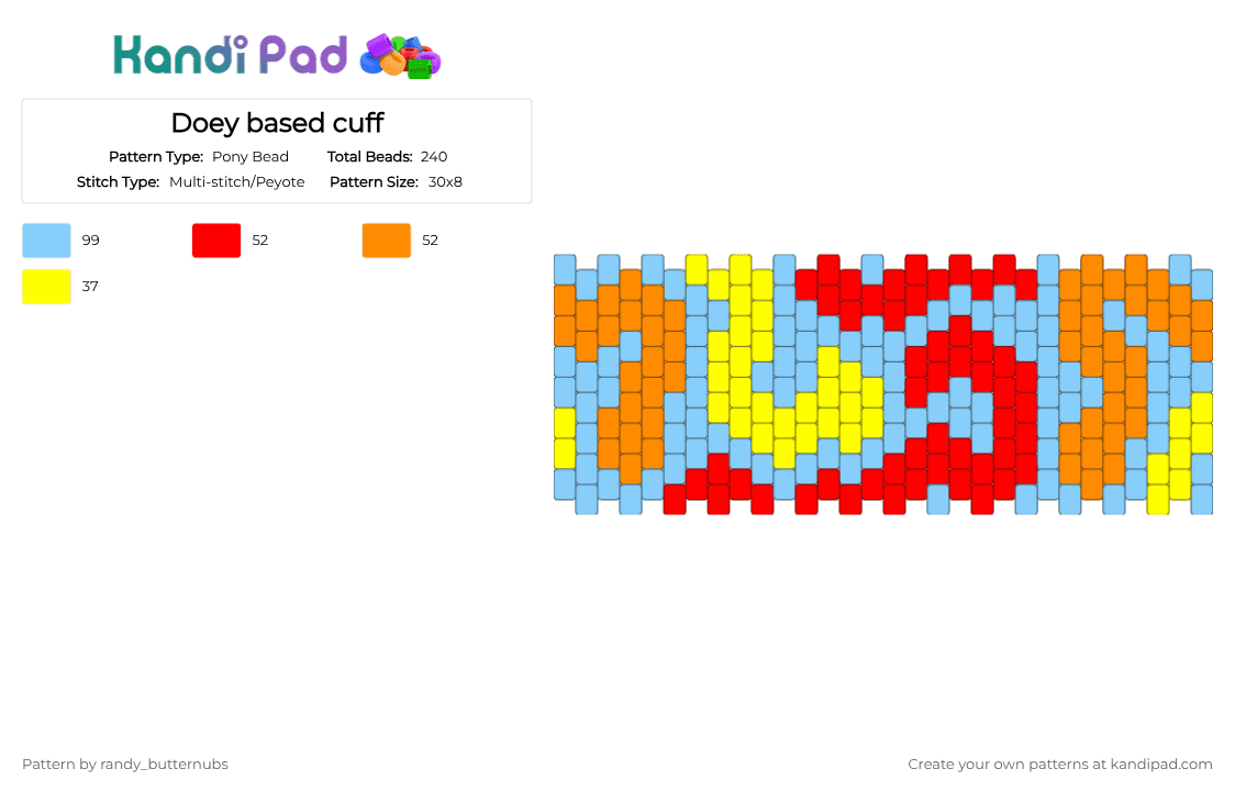 Doey based cuff - Pony Bead Pattern by randy_butternubs on Kandi Pad - light blue,ppt,poppy playtime
