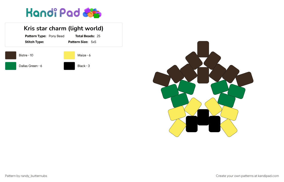 Kris star charm (light world) - Pony Bead Pattern by randy_butternubs on Kandi Pad - brown, deltarune, kris, video game