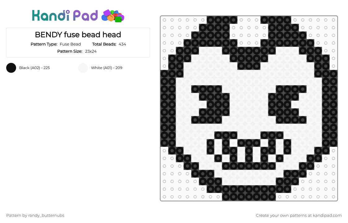 BENDY fuse bead head - Fuse Bead Pattern by randy_butternubs on Kandi Pad - black,white,bendy,batim,bendy and the ink machine