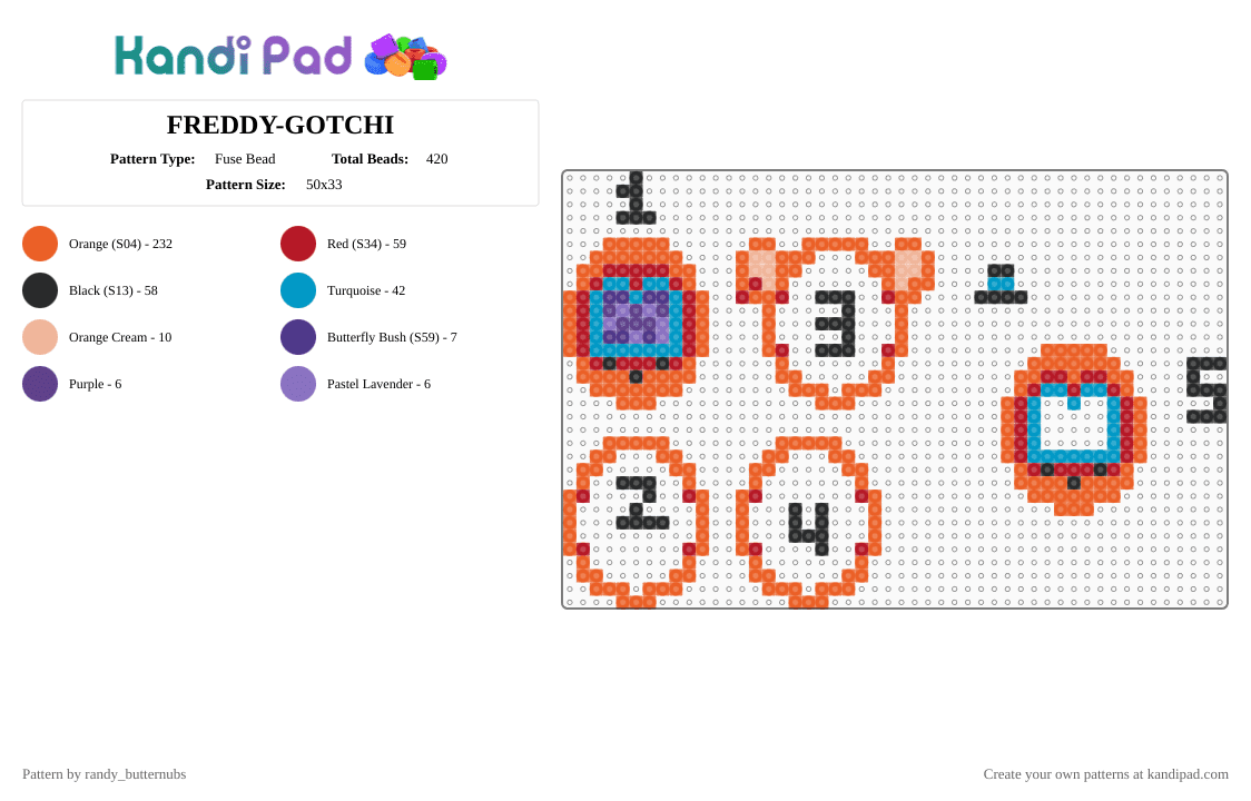 FREDDY-GOTCHI - Fuse Bead Pattern by randy_butternubs on Kandi Pad - orange,red,fnaf,tamogotchi