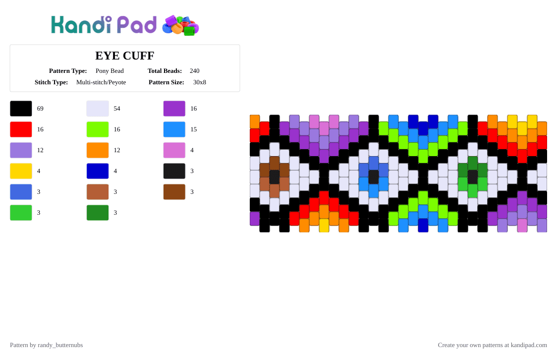 EYE CUFF - Pony Bead Pattern by randy_butternubs on Kandi Pad - red,green,pink,colorful