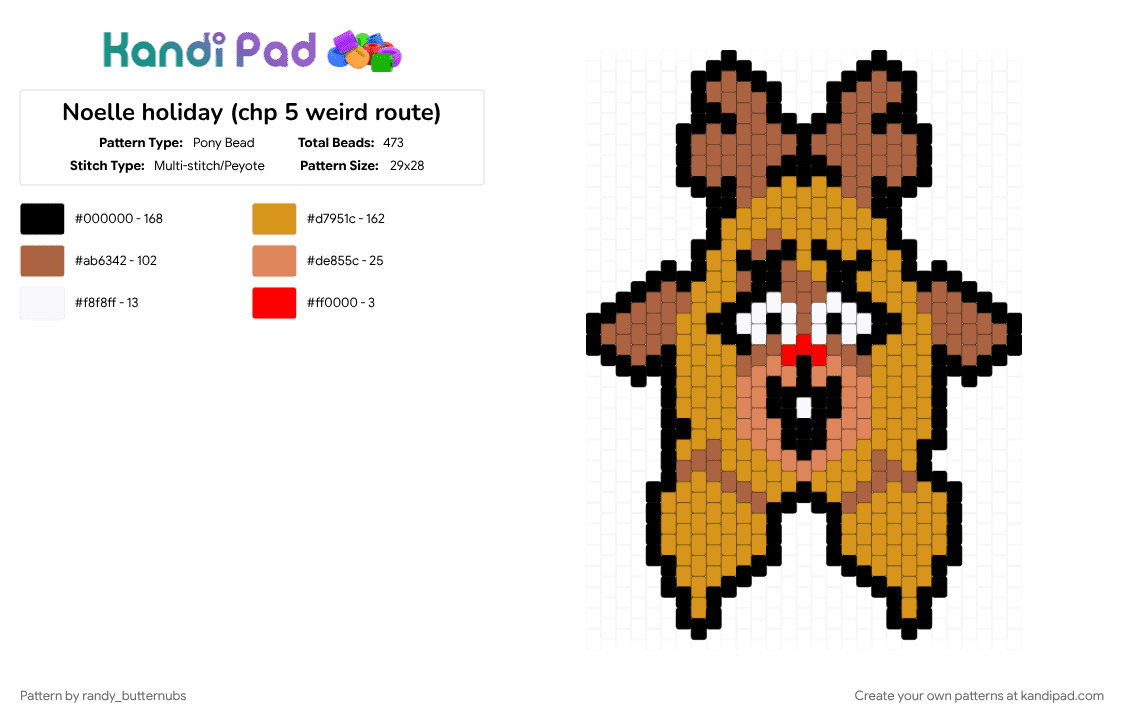 Noelle holiday (chp 5 weird route) - Pony Bead Pattern by randy_butternubs on Kandi Pad - deltarune, deltarune chapter 5, holiday, noelle holiday, orange, proceed, red