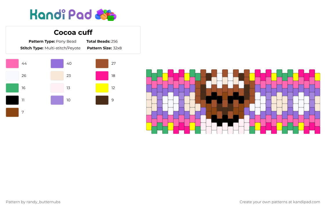 Cocoa cuff - Pony Bead Pattern by randy_butternubs on Kandi Pad - red,purple,pink,easter,holiday,cocoa,dw,dandys world