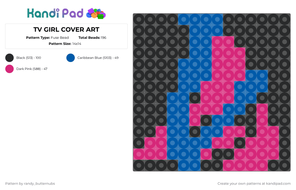 TV GIRL COVER ART - Fuse Bead Pattern by randy_butternubs on Kandi Pad - pink,blue,music,tv girl