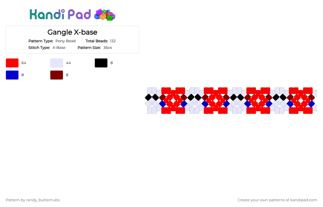Gangle X-base - Pony Bead Pattern by randy_butternubs on Kandi Pad - red