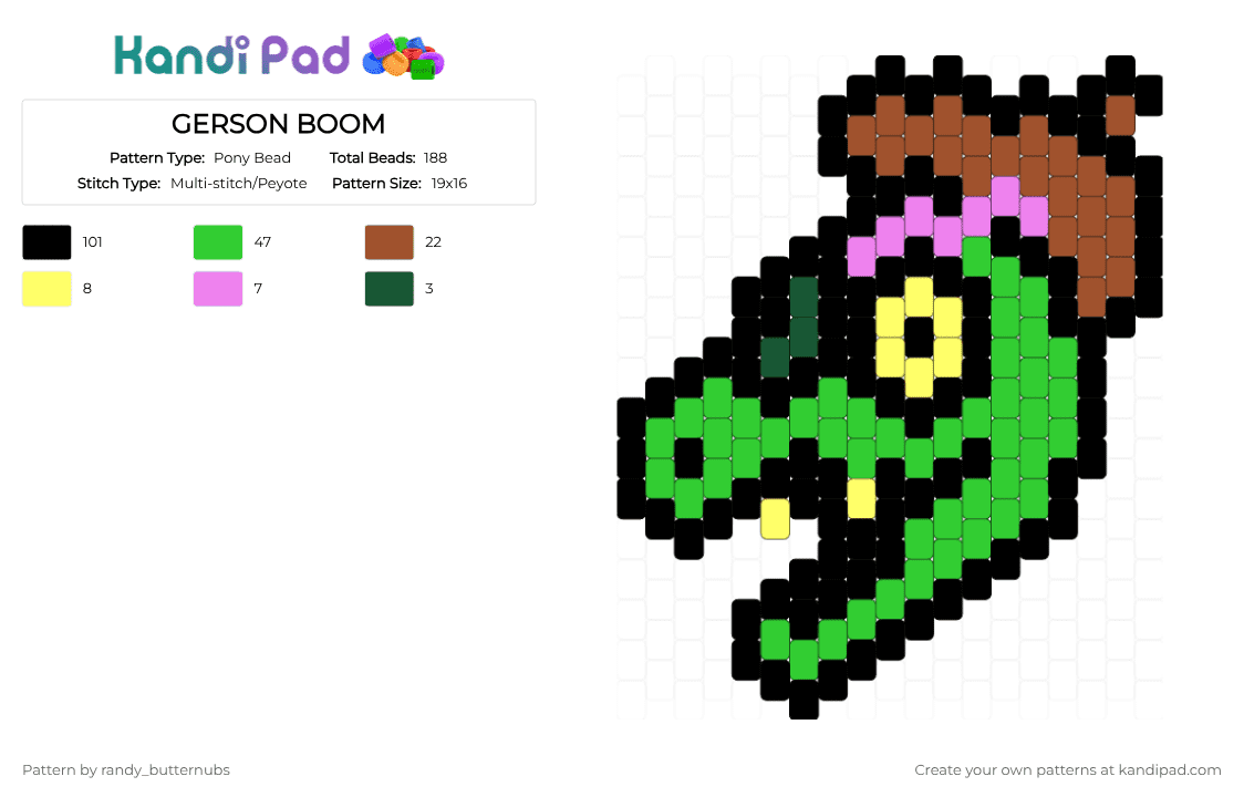 GERSON BOOM - Pony Bead Pattern by randy_butternubs on Kandi Pad - black,green,red