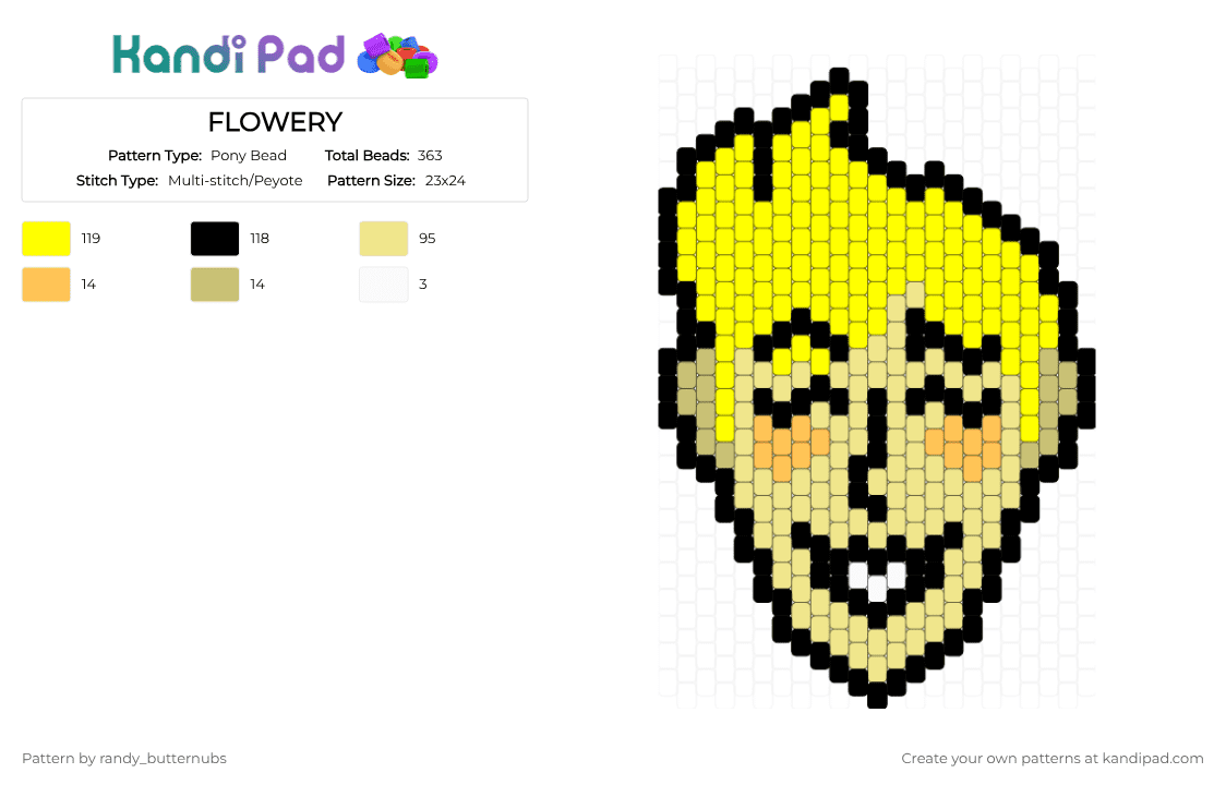 FLOWERY - Pony Bead Pattern by randy_butternubs on Kandi Pad - yellow,deltarune,flowery,chapter 5,jarona