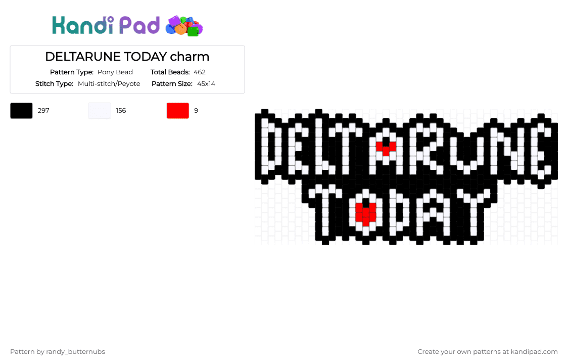 DELTARUNE TODAY charm - Pony Bead Pattern by randy_butternubs on Kandi Pad - black,white