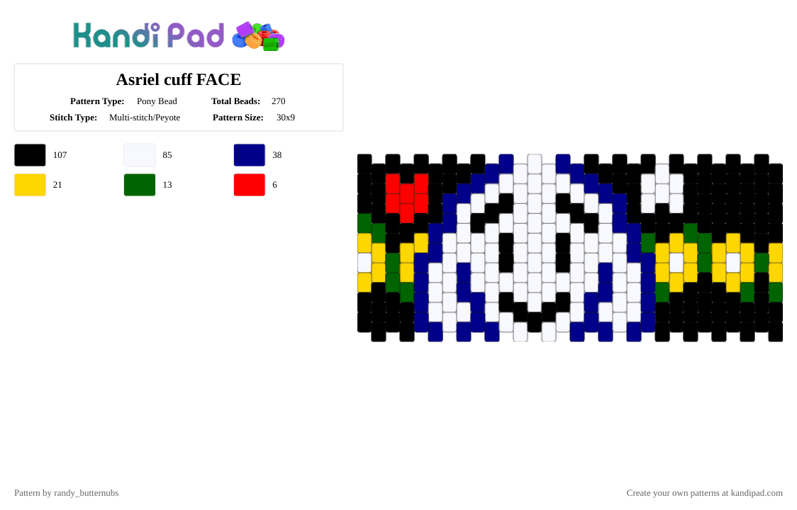 Asriel cuff FACE undertale - Pony Bead Pattern by randy_butternubs on Kandi Pad - white,purple,yellow,undertale,asriel