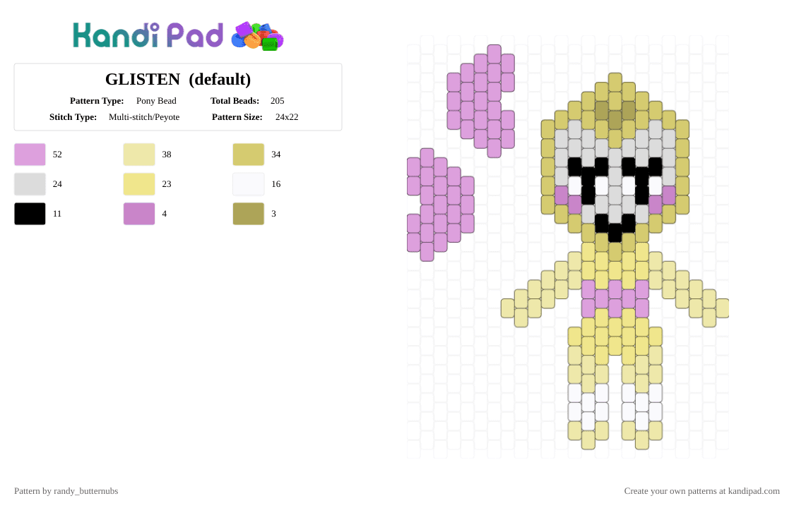 GLISTEN  (default) - Pony Bead Pattern by randy_butternubs on Kandi Pad - yellow,pink,dw,dandys world,roblox