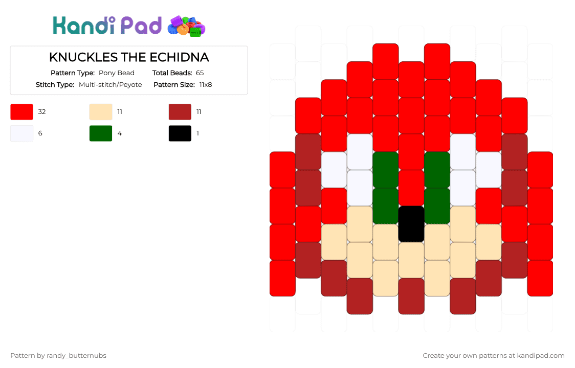 KNUCKLES THE ECHIDNA - Pony Bead Pattern by randy_butternubs on Kandi Pad - red
