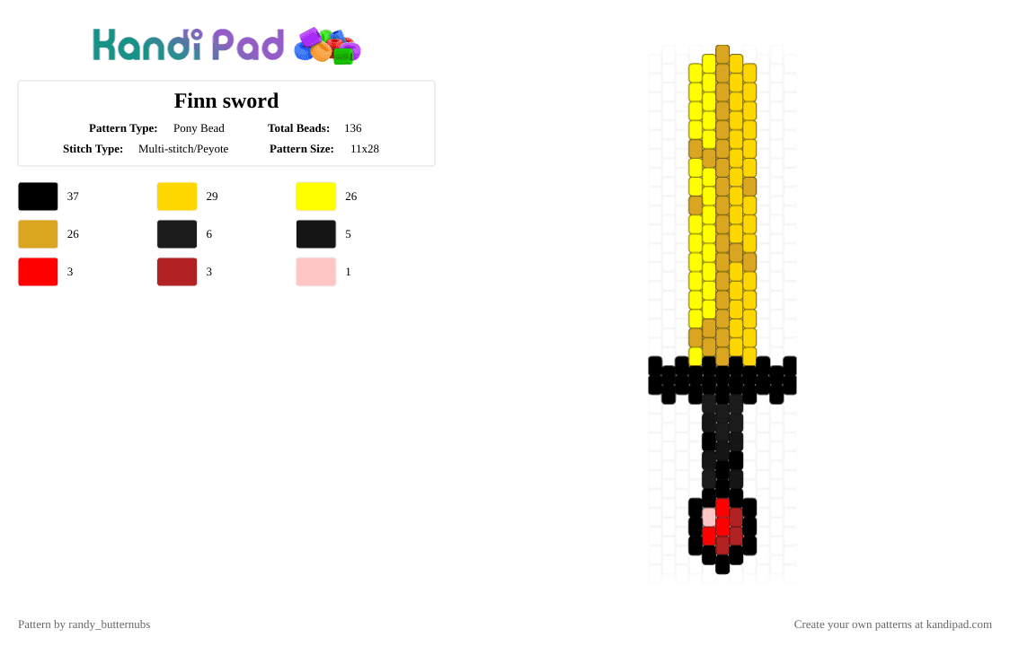 Finn sword - Pony Bead Pattern by randy_butternubs on Kandi Pad - yellow,orange