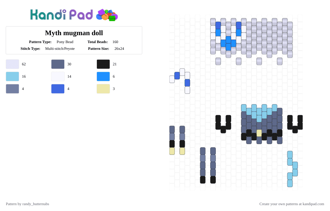 Myth mugman doll - Pony Bead Pattern by randy_butternubs on Kandi Pad - white,purple,light blue,myth,myth of the machine,mugman
