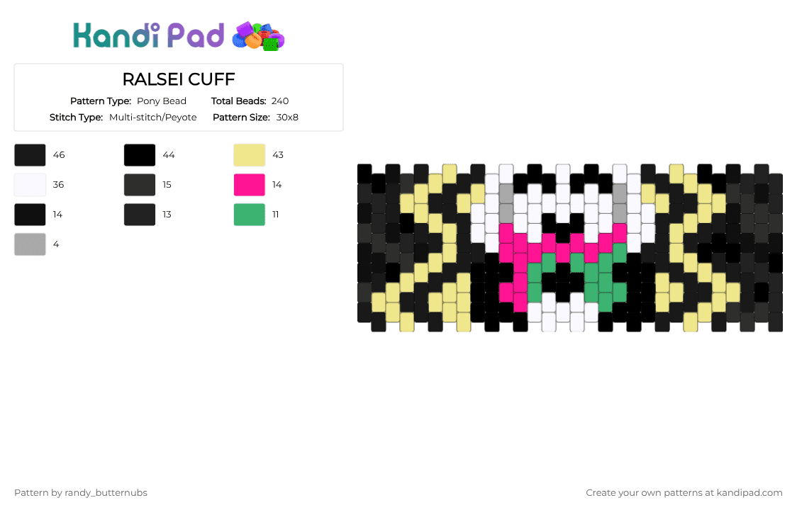 RALSEI CUFF - Pony Bead Pattern by randy_butternubs on Kandi Pad - black,yellow