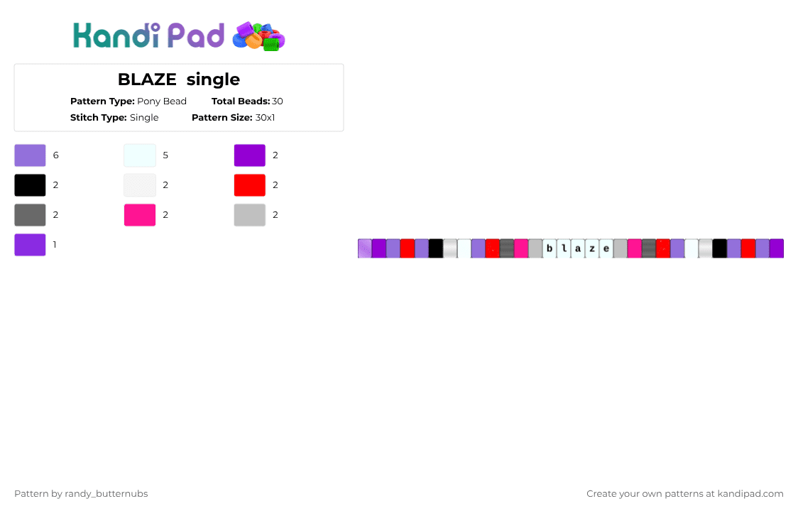 BLAZE  single - Pony Bead Pattern by randy_butternubs on Kandi Pad - purple,red,sonic,animal,blaze