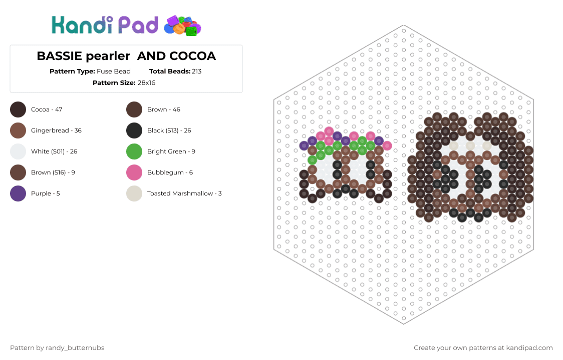 BASSIE pearler  AND COCOA - Fuse Bead Pattern by randy_butternubs on Kandi Pad - tan,brown,holiday,dw,bassie,dandys world,cocoa