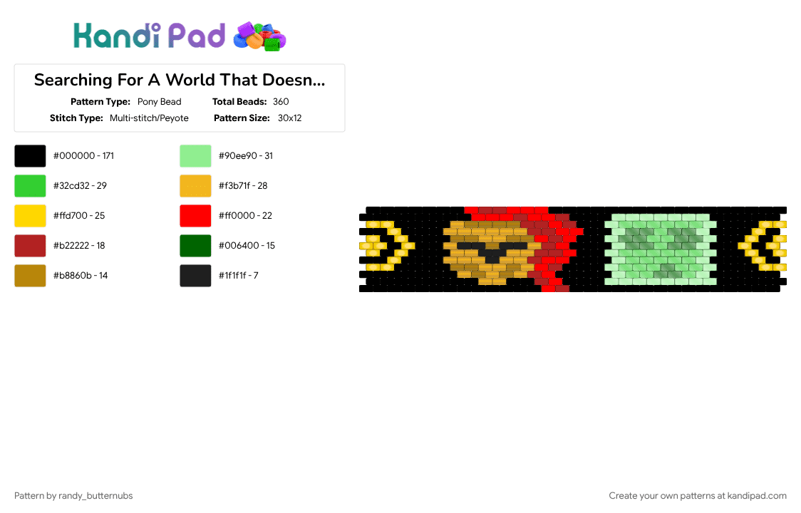 Searching For A World That Doesn\'t Exist CUFF - Pony Bead Pattern by randy_butternubs on Kandi Pad - averythemayo, black, colorful, d3rlord3, dawtde, green, minecraft, red, sfawtde