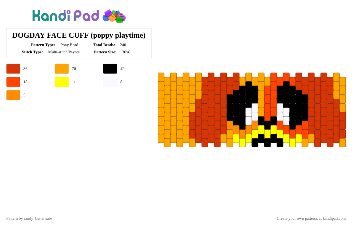 DOGDAY FACE CUFF (poppy playtime) - Pony Bead Pattern by randy_butternubs on Kandi Pad - red,orange