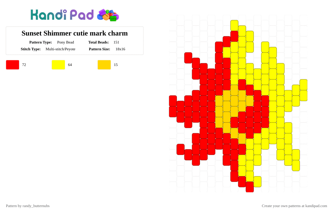 Sunset Shimmer cutie mark charm - Pony Bead Pattern by randy_butternubs on Kandi Pad - yellow,red,mlp,my little pony,equestria girls,sunset shimmer