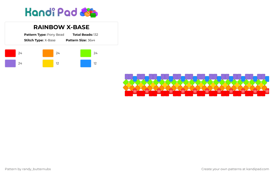 RAINBOW X-BASE - Pony Bead Pattern by randy_butternubs on Kandi Pad - red,orange,green,purple,rainbow,lgbtq