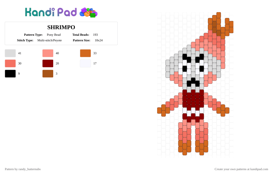 SHRIMPO - Pony Bead Pattern by randy_butternubs on Kandi Pad - orange,red,shrimp,dw,roblox,dandys world