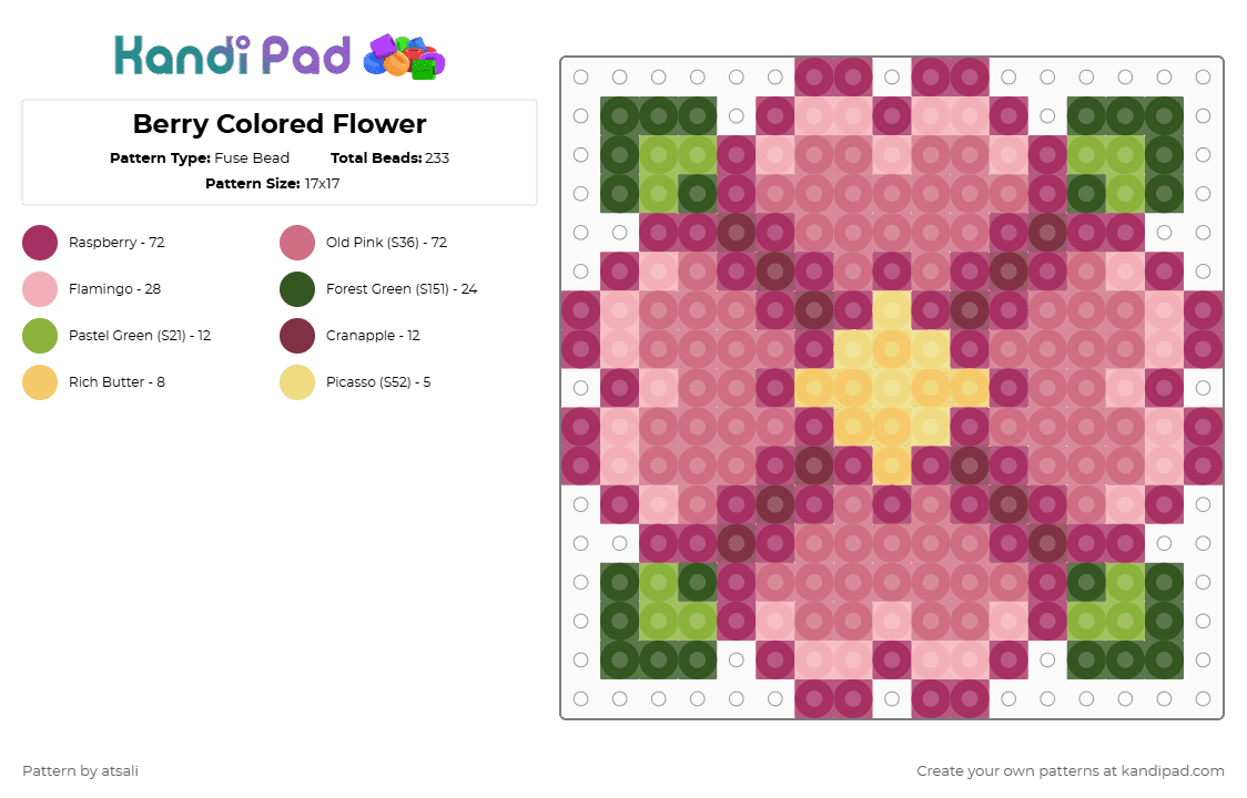 Berry Colored Flower - Fuse Bead Pattern by atsali on Kandi Pad - pink