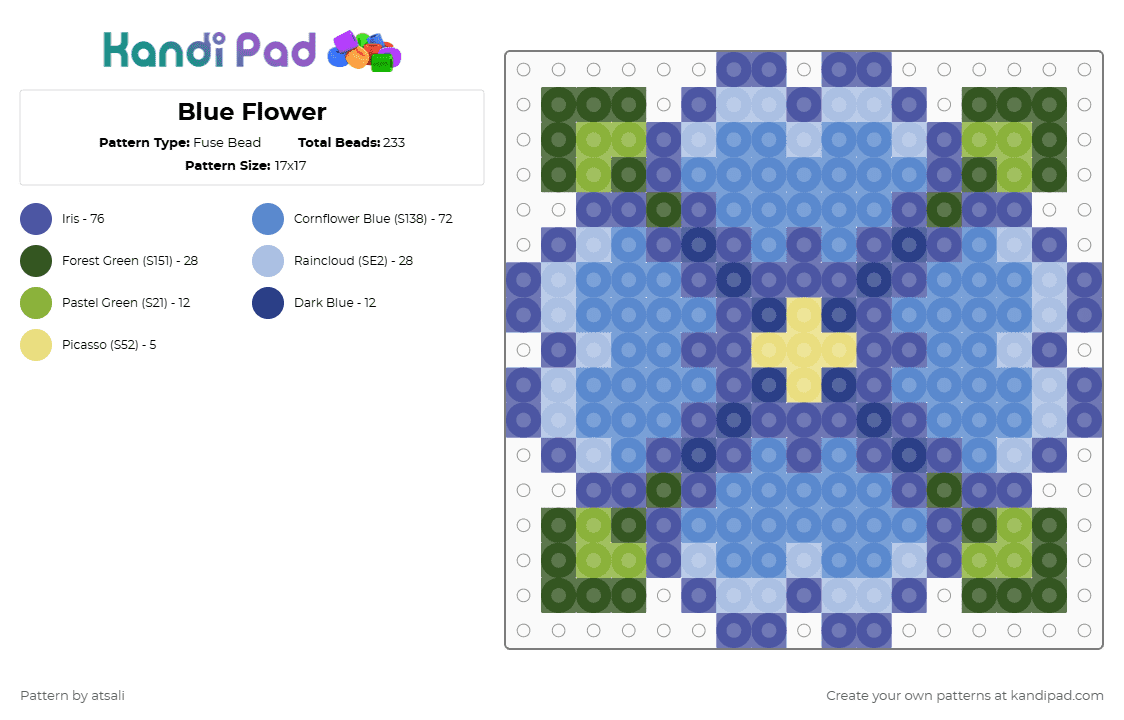 Blue Flower - Fuse Bead Pattern by atsali on Kandi Pad - blue,purple