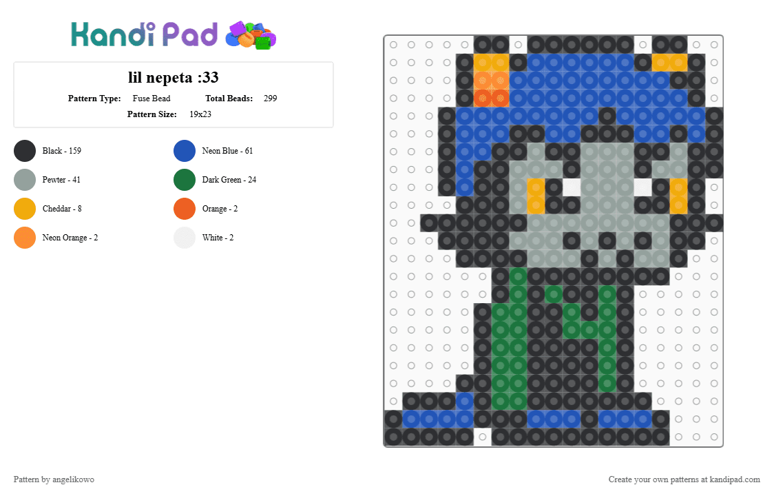 lil nepeta :33 - Fuse Bead Pattern by angelikowo on Kandi Pad - black,blue,gray,nepeta,leo,green,cat,homestuck,cute,leijon