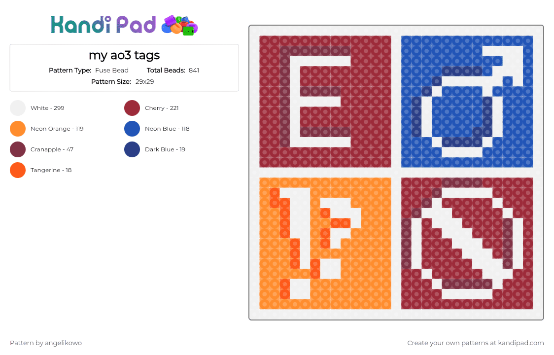 my ao3 tags - Fuse Bead Pattern by angelikowo on Kandi Pad - red,blue,orange,ao3,yellow,tags