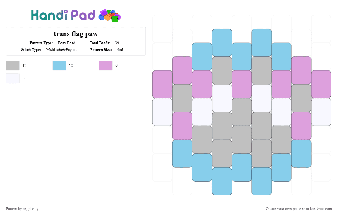 trans flag paw - Pony Bead Pattern by angelikowo on Kandi Pad - beige,light blue,trans,paw,flag,blue,white,pink,grey,gray