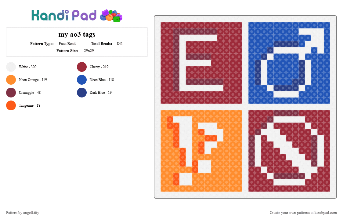 my ao3 tags - Fuse Bead Pattern by angelikowo on Kandi Pad - red,blue,orange,ao3,yellow,tags