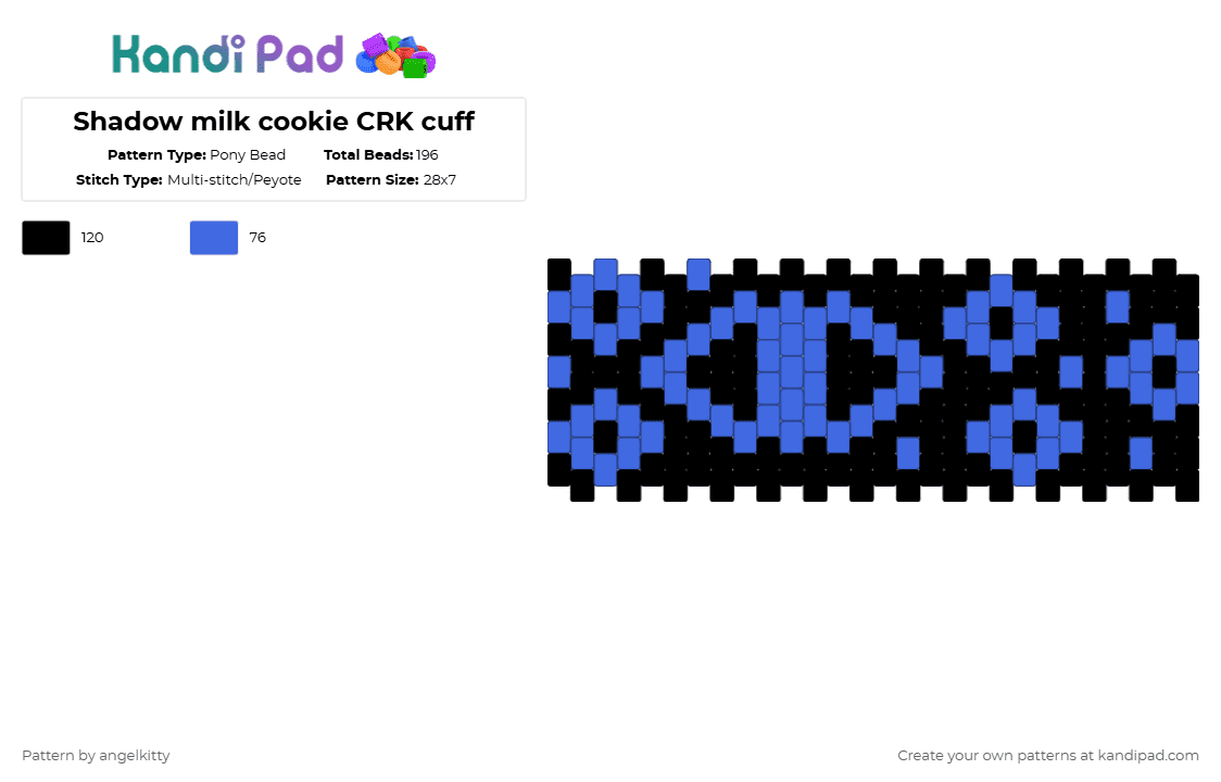 Shadow milk cookie CRK cuff - Pony Bead Pattern by angelikowo on Kandi Pad - black,blue,cuff,crk,cookie,eyes,creepy,game