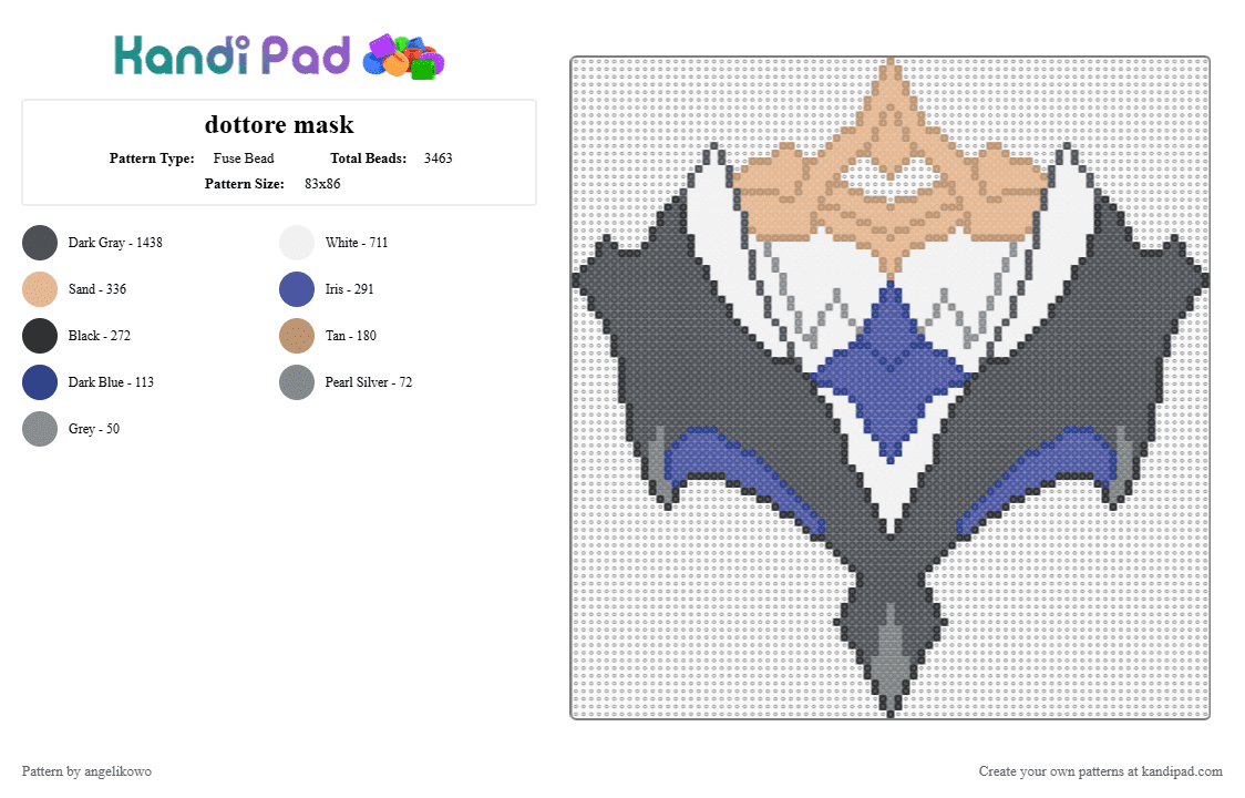 dottore mask - Fuse Bead Pattern by angelikowo on Kandi Pad - gray,dottore,genshin,mask,omega,35,segment,il dottore,zandik