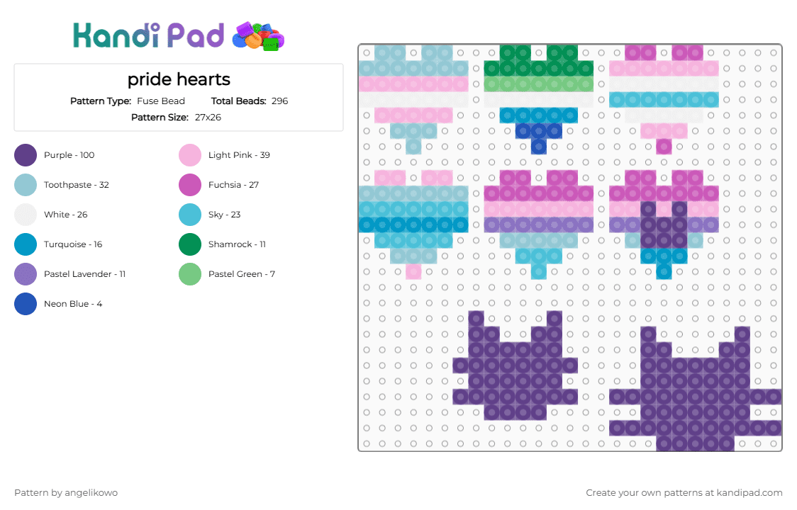 pride hearts - Fuse Bead Pattern by angelikowo on Kandi Pad - light blue,pink,purple,hearts,perler,pride,trans,gay