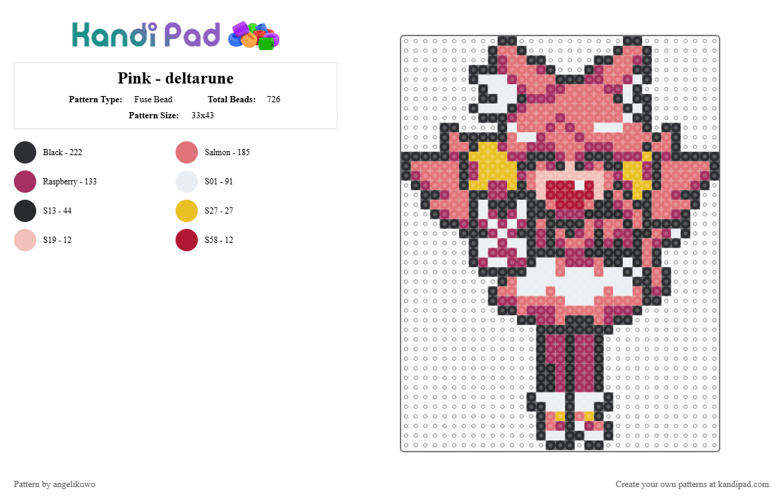 Pink - deltarune - Fuse Bead Pattern by angelikowo on Kandi Pad - cat, deltarune, girl, mew mew, pink, red, undertale