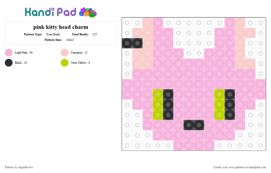 pink kitty head charm - Fuse Bead Pattern by angelikowo on Kandi Pad - pink,cat,charm,small,oc