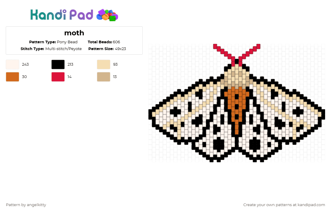 salt marsh moth - Pony Bead Pattern by angelikowo on Kandi Pad - white,beige