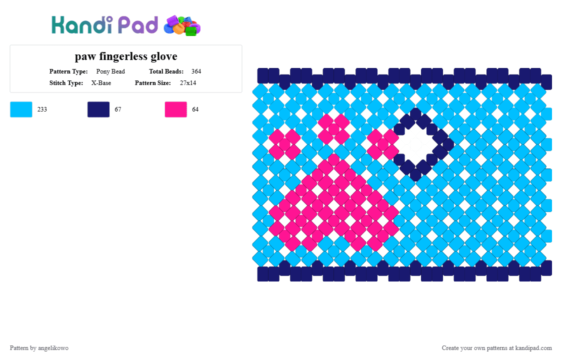 paw fingerless glove - Pony Bead Pattern by angelikowo on Kandi Pad - blue, cat, cute, fingerless, glove, light blue, paw, remix, wear