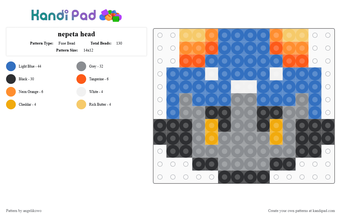 nepeta head - Fuse Bead Pattern by angelikowo on Kandi Pad - blue,gray,head,face,charm,homestuck,nepeta,small,troll,leijon
