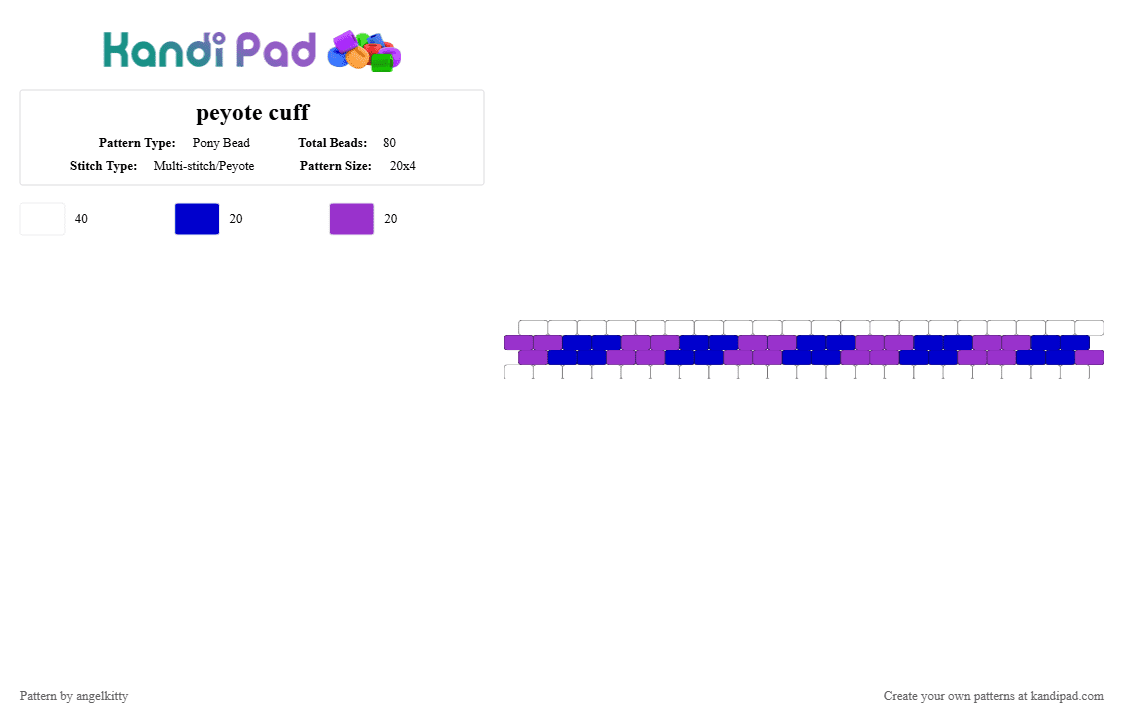 peyote cuff - Pony Bead Pattern by angelikowo on Kandi Pad - blue, even, pattern, peyote, pruple, purple, small, white