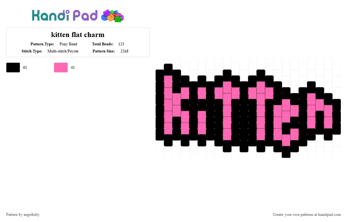 kitten flat charm - Pony Bead Pattern by angelikowo on Kandi Pad - pink,black,kitten,charm,flat,keychain,kitty,cat