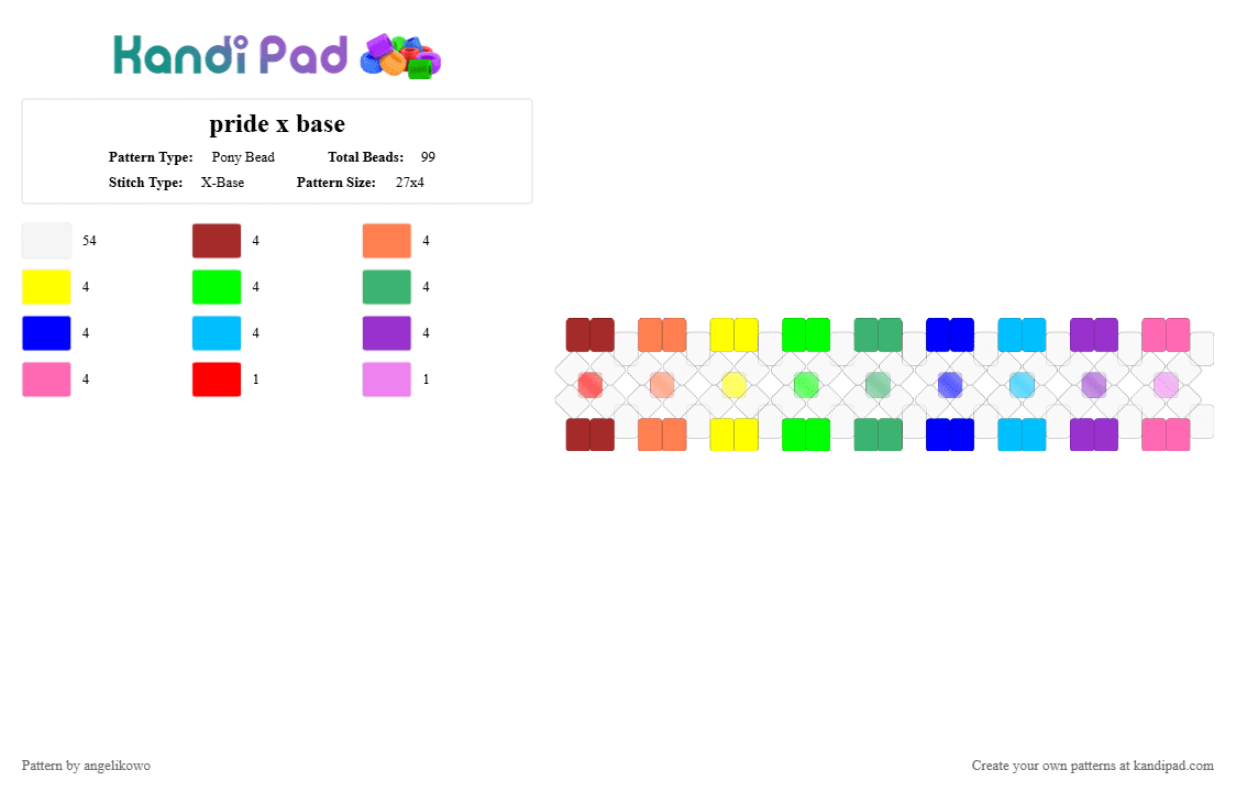 pride x base - Pony Bead Pattern by angelikowo on Kandi Pad - white,green,purple,pride,rainbow,colorful,clear,x base