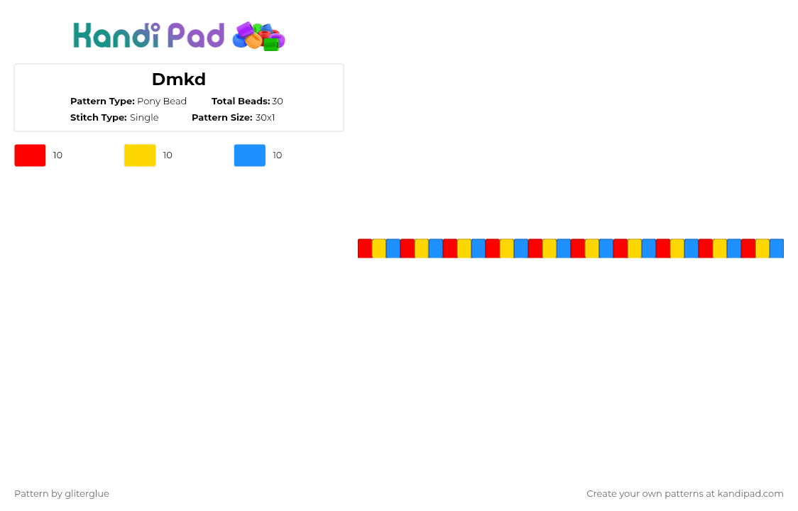 Dmkd - Pony Bead Pattern by gliterglue on Kandi Pad - red,yellow,light blue